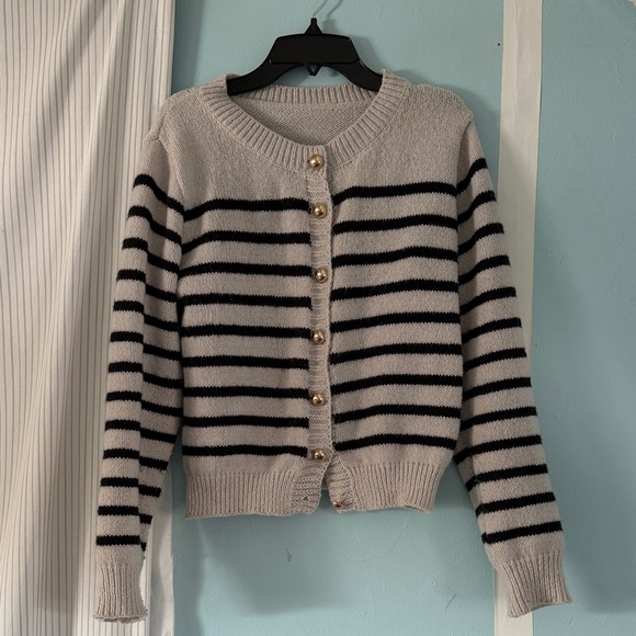 Sweaters - Striped Black and Cream Women's Sweater